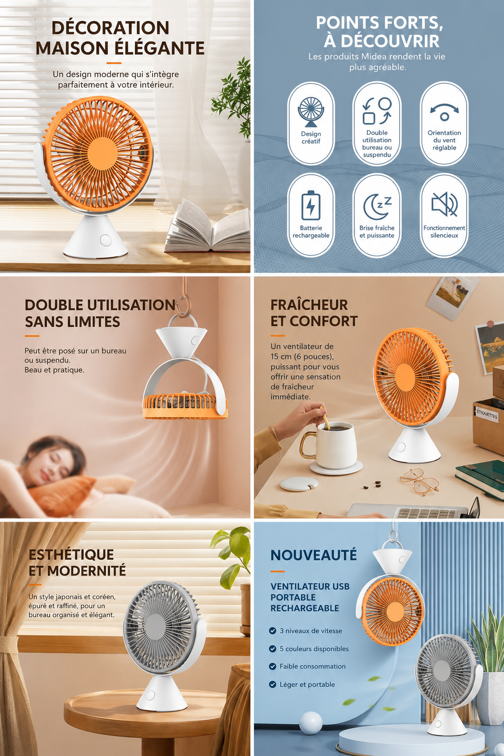 Ventilateur USB Portable Rechargeable