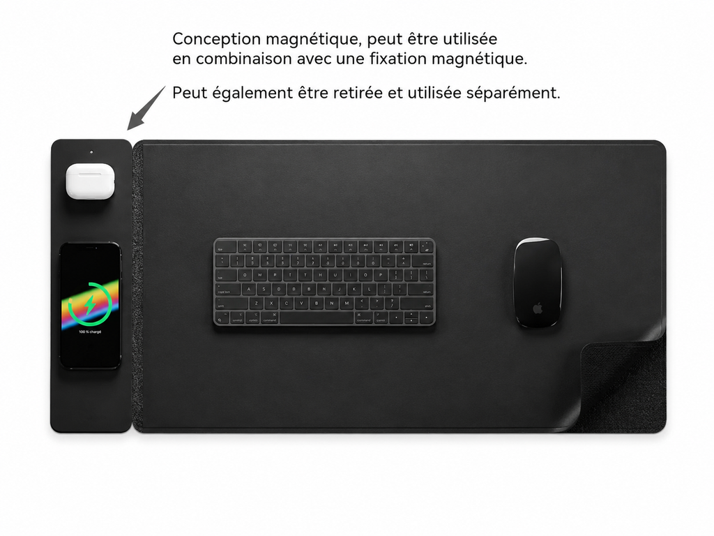 Tapis de Souris Premium avec Chargeur Sans Fil Magnétique 15W